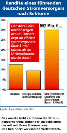 Rendite eines führenden deutschen Stromversorgers nach Sektoren