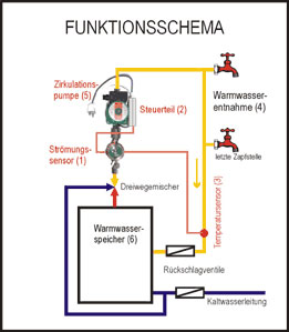 Funktionsschema Warmwasser Zirkulation