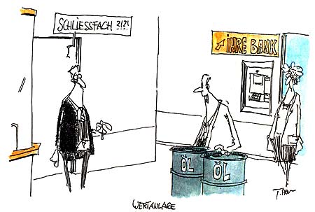 Karikatur Wertanlage Ölfässer
