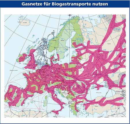 Karte Europa Gasnetze für Biogastransporte nutzen