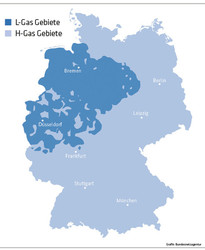 311 Karte L-Gas Gebiete - H-Gas Gebiete Deutschland / Quelle: Bundesnetzagentur
