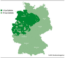 2813 Deutschlandkarte Gasgebiete L-Gas und H-Gas / Grafik: Bundesnetzagentur