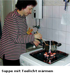 Suppe mit Teelicht wärmen