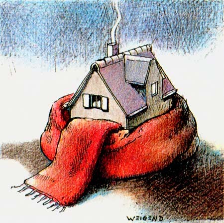 Karikatur Haus mit Schal