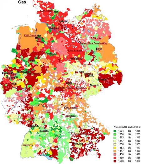 Karte Deutschland Grundversorgung Gas