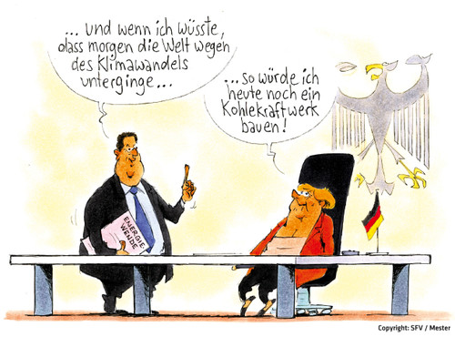1900 Cartoon Merkel Energiewende / Copyright: SFV / Mester