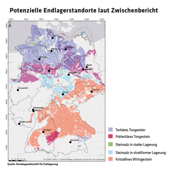 2310 Deutschlandkarte Potenzielle Endlagerstandorte laut Zwischenbericht / Quelle: Bundesgesellschaft für Endlagerung (BGE)
