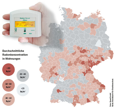 3284 Deutschlandkarte Radon /  Foto: Sarad GmbH, Karte Bundesamt für Strahlenschutz